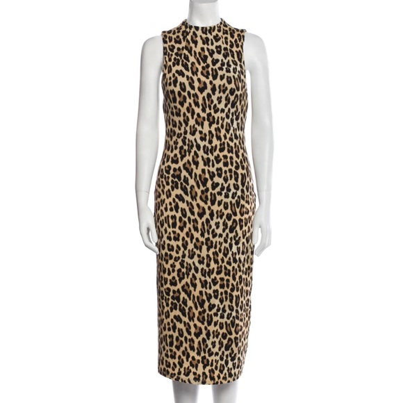 Alice + Olivia DELORA SLEEVELESS LEOPARD MOCK-NECK DRESS IN TEXTURED LEOPARD - Picture 1 of 12